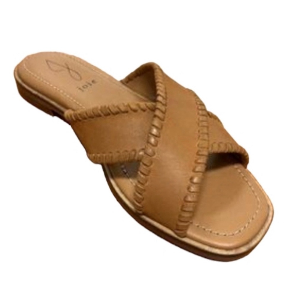 JOIE Soft Leather Slip On Sandals Whip Stitch Trim 8